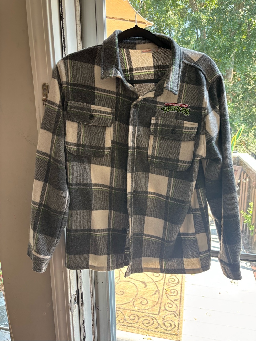 Nickelodeon Plaid Button-Down Shirt Jacket in Gray, White & Green